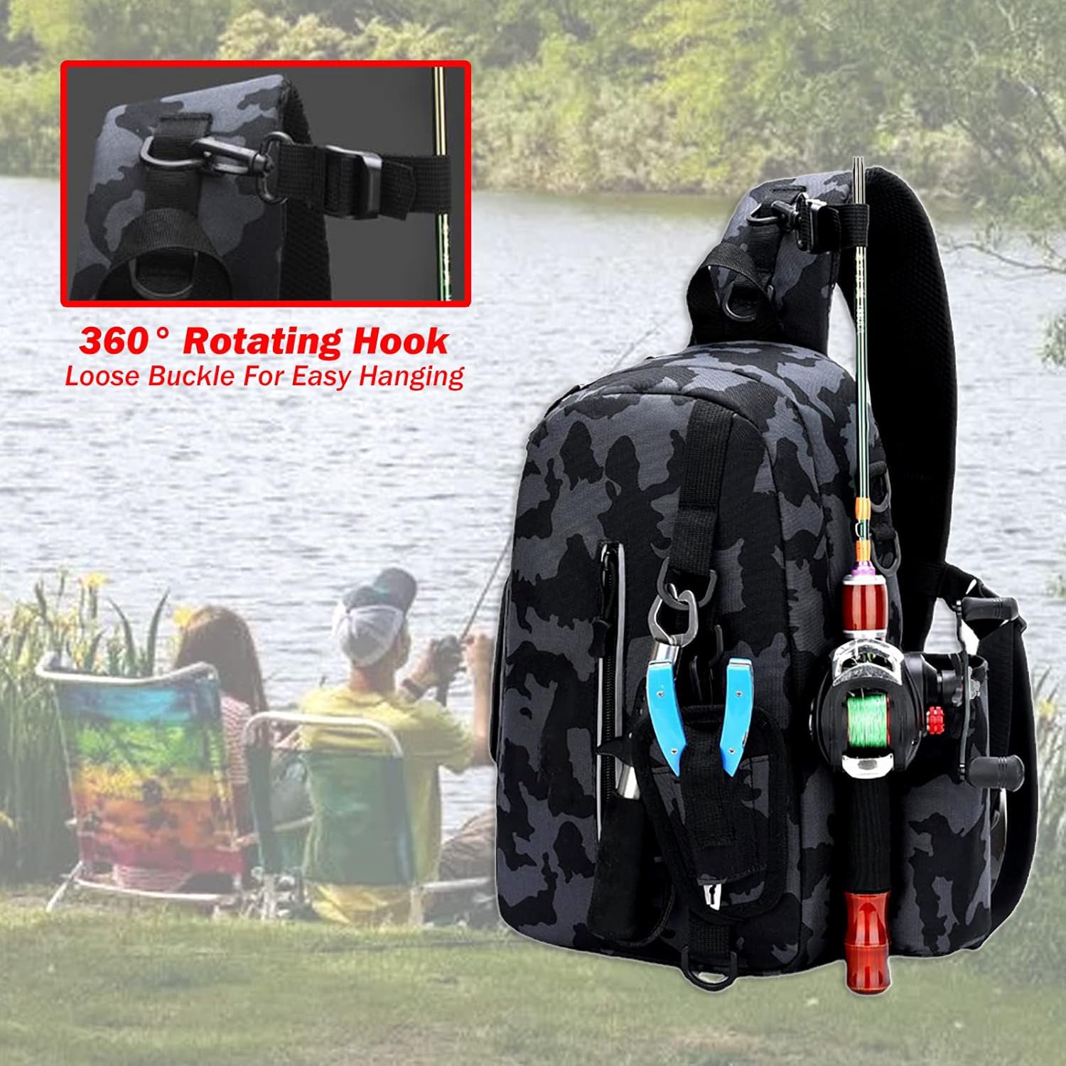 Multifunctional lure bag for storing fishing gear and rods, outdoor shoulder/crossbody fishing bag