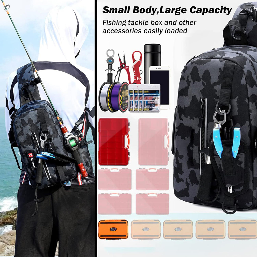 Multifunctional lure bag for storing fishing gear and rods, outdoor shoulder/crossbody fishing bag