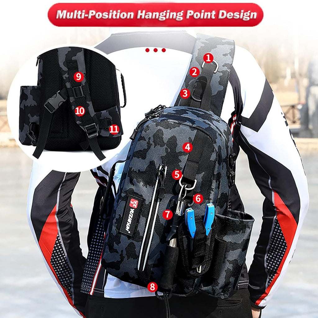 Multifunctional lure bag for storing fishing gear and rods, outdoor shoulder/crossbody fishing bag