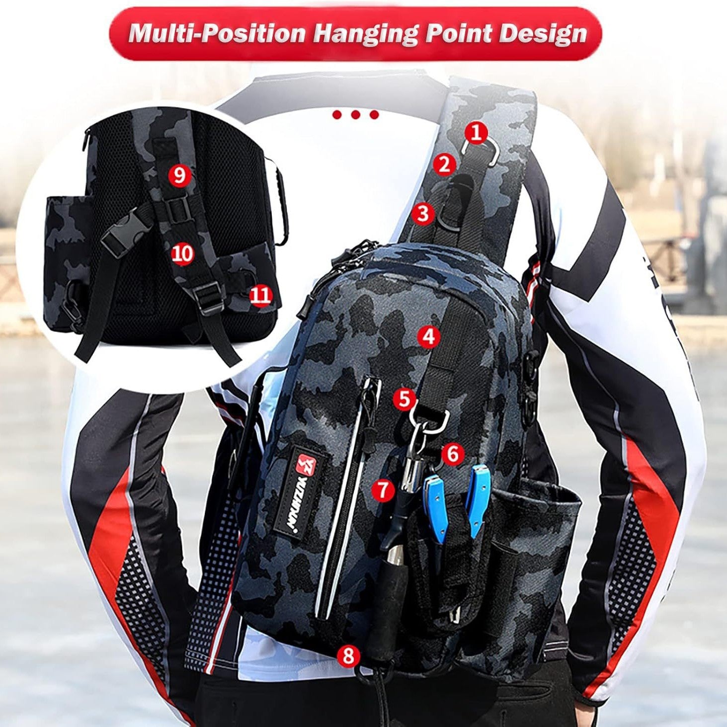 Multifunctional lure bag for storing fishing gear and rods, outdoor shoulder/crossbody fishing bag